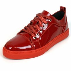 Fiesso Red Patent Lace up Low Cut Leather Sneaker FI2415-2.
