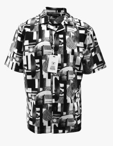 Stacy Adams Black / White / Grey Abstract Design Short Sleeve Linen Shirt 4574