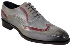 Emilio Franco 16188 Grey / Burgundy Genuine Calf Medallion Toe Lace-up Shoes.