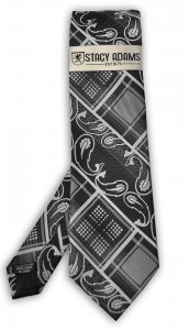 Stacy Adams Black / Silver Multi-Pattern Paisley Silk Necktie / Hanky Set SA9701