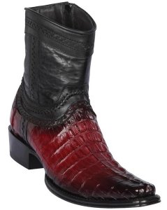 Los Altos Faded Burgundy Genuine Caiman Belly European Square Toe Low Shaftt Cowboy Boots 76B0143