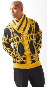 Silversilk Yellow / Black Buckled Shawl Collar Zip-Up Sweater 61019