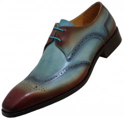 Carrucci Turquoise / Brown Burnished Calfskin Wingtip Derby Shoes KS503-69T