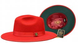 Bruno Capelo Red / Dark Green Bottom Australian Wool Fedora Dress Hat MO-211.