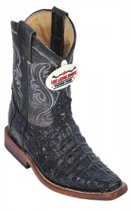 Los Altos Kid's Black Genuine Crocodile Square Toe Cowboy Boots 431705
