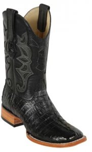 Los Altos Black Genuine Caiman Tail Wide Square Toe Cowboy Boots 48220105