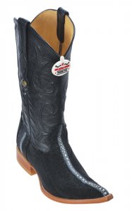 Los Altos Black Genuine Stingray Rowstone 3X Toe Cowboy Boots 951105