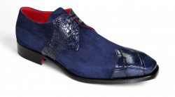 Fennix Italy "Landon" Navy Genuine Alligator / Italian Suede Leather Lace-Up Dress Shoes.