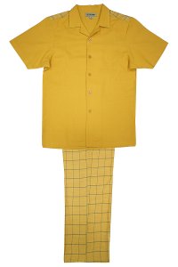 Stacy Adams Mustard / Denim Blue Egyptian Linen / Cotton Short Sleeve Outfit 8624