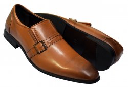 Faranzi Brown Burnished PU Leather Monk Strap Loafer Shoes F41527