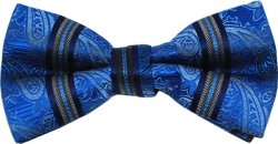 Classico Italiano Ocean Blue / Navy Blue Paisley Design 100% Silk Bow Tie / Hanky Set