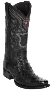 Los Altos Black Genuine Full Quill Ostrich European Square Toe Cowboy Boots 760305