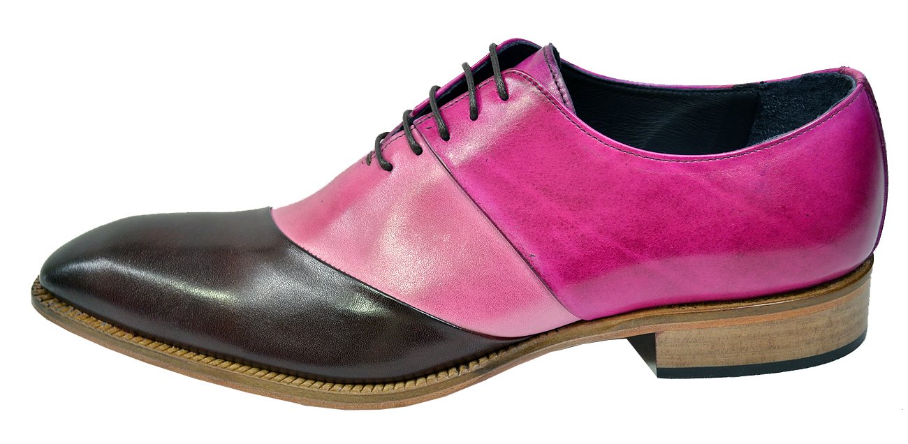 Side of Duca pink and black genuine calfskin lace-up Oxford shoes