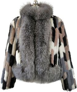 Winter Fur Ladies Grey / Multicolor Genuine Mink / Fox Trimming Jacket W39S01SF.