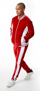 Stacy Adams Red / White Cotton Blend Velour Modern Fit Tracksuit Outfit 2576
