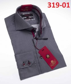 Axxess Grey / White Pin-Dot Cotton Modern Fit Dress Shirt With Button Cuff 319-01.