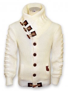 LCR Cream Button-Up Modern Fit Wool Blend Shawl Collar Cardigan Sweater 5587