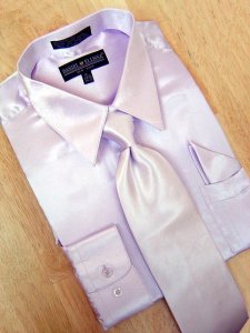 Daniel Ellissa Satin Lavender Dress Shirt/Tie/Hanky Set