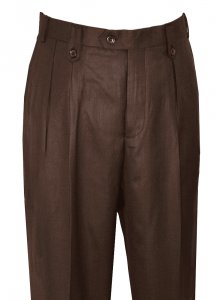 Pronti Chocolate Brown Wide Leg Slacks With Custom Button Tabs / Flapped Pockets P6046