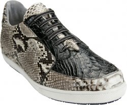Belvedere "Angelo" Black / White Genuine Crocodile And Burmese Python Skin Sneakers