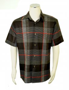 Pronti Dark Olive / White / Red Plaid Casual Short Sleeve Shirt S63711