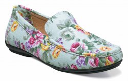 Stacy Adams "Panache" Mint Green / Multi Color Flower Design Canvas / Leather Lined Loafer Shoes 25091-332