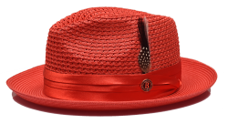 Bruno Capelo Red Braided Straw Fedora Hat JU-917