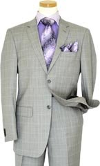 Giorgio Cosani Silver Grey With Lilac Windowpanes Super 140's Cashmere Wool Classic Fit Suit 
