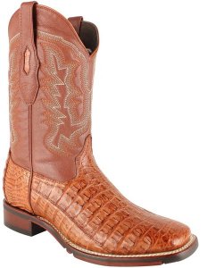 Los Altos Cognac Genuine Caiman Flank Wide Square Toe Cowboy Boots 826A1803