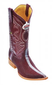 Los Altos Burgundy Genuine Stingray Rowstone Finish 3X Toe Cowboy Boots 956006
