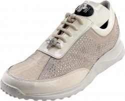 Mauri "Hyperchic" 8936 Cream Nappa Leather / Baby Crocodile Sneakers with Swarovski Crystals