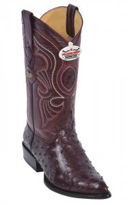 Los Altos Burgundy Genuine All-Over Ostrich J-Toe Cowboy Boots 990306