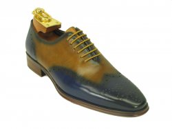Carrucci Blue / Tan Genuine Calf Leather Perforated Oxford Shoes KS261-01.