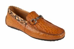 Mauri 3464 Chestnut Genuine Python / Ostrich Loafer Shoes.