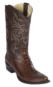 Los Altos Brown Genuine Ostrich Leg Snip Toe Cowboy Boots 940507