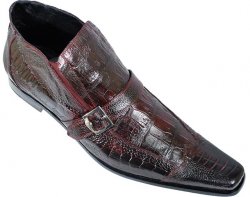 Mauri "Nominee" 42731 Hand Painted Wine Genuine Baby Crocodile / Ostrich Leg Shoes