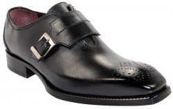 Emilio Franco "Luca" Black Genuine Calfskin Monk Strap Medallion Toe Loafer Shoes.