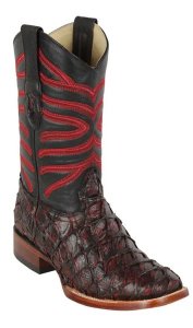 Los Altos Black Cherry Genuine Pirarucu Fish Square Toe Cowboy Boots 8221018
