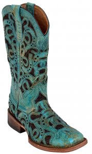 Ferrini Ladies 83093-50 Turquoise Genuine Cowhide Leather S-Toe Cowboy Boots.