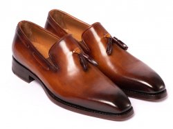 Paul Parkman ''51TS-BRW" Brown Genuine Leather Moc-Toe Tassel Loafers.