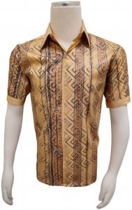 Pronti Gold / Multi-Colored Metallic Greek Key Short Sleeve Shirt S6661