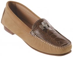 Mauri Ladies "9251" Sand Genuine Ostrich Leg / Suede / Nubuck Leather Loafer Shoes