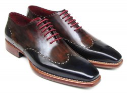 Paul Parkman Navy / Red / Black Genuine Leather Men's Wingtip Oxford Floater Dress Shoes 081-MIX