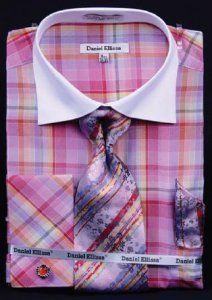 Daniel Ellissa Red / Pink / Fuchsia Checker Pattern Shirt / Tie / Hanky Set With Free Cufflinks DS3772P2