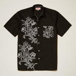 Inserch Black / White Irish Linen Floral Print Button Up Shirt SS001