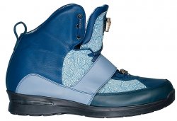 Fennix Italy 3184 Denim Blue/Navy Blue Genuine Alligator/Fennix Fabric/ Calf Leather Monk Strap Sneakers With Swarovski Crystals Alligator Head