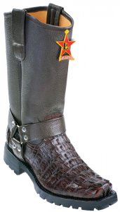 Los Altos Brown Genuine All-Over Crocodile Tail Skin Biker Boots 550107