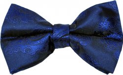 Daniel Ellissa Navy Blue Paisley 100% Silk Bow Tie / Hanky Set