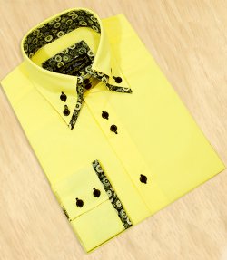 Daniel Ellissa Canary Yellow / Black with Paisley Spread Double Layer Collar Dress Shirt FS1107