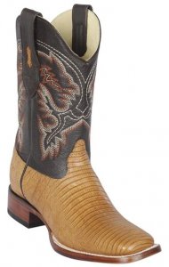 Los Altos Antique Saddle Genuine Teju Lizard Wide Square Toe Cowboy Boots 8220753